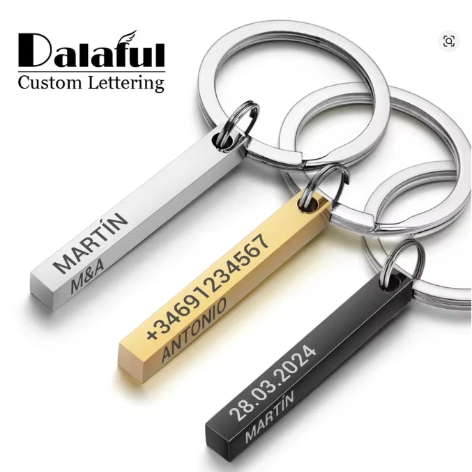 3D Bar Sleutelhanger Graveren Tekst Naam