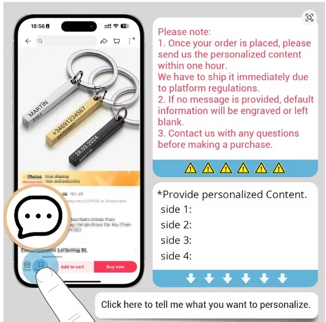 3D Bar Sleutelhanger Graveren Tekst Naam