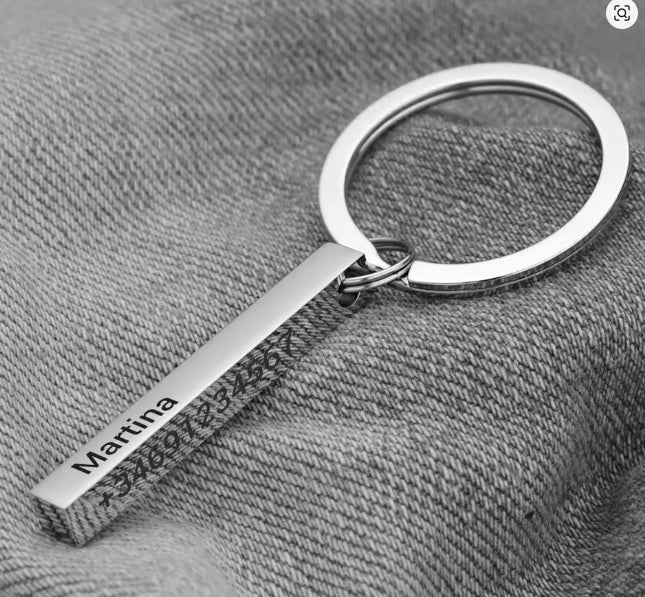 3D Bar Sleutelhanger Graveren Tekst Naam