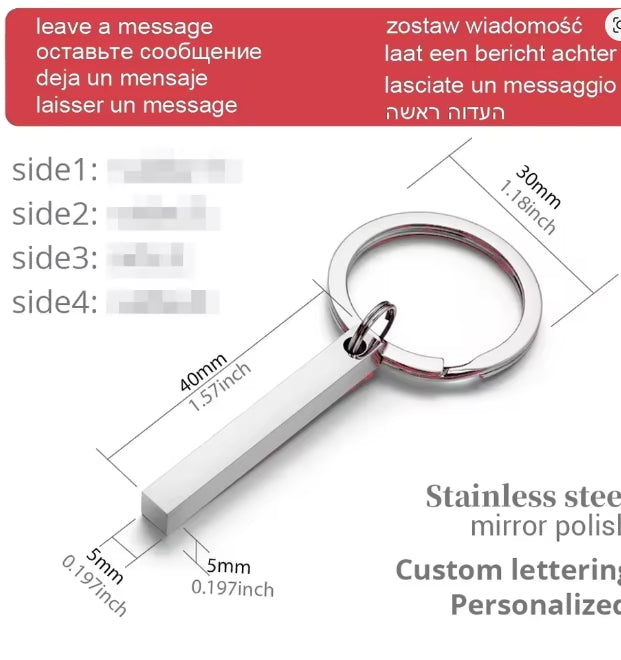 3D Bar Sleutelhanger Graveren Tekst Naam