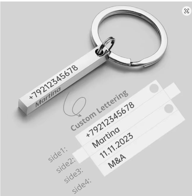 3D Bar Sleutelhanger Graveren Tekst Naam