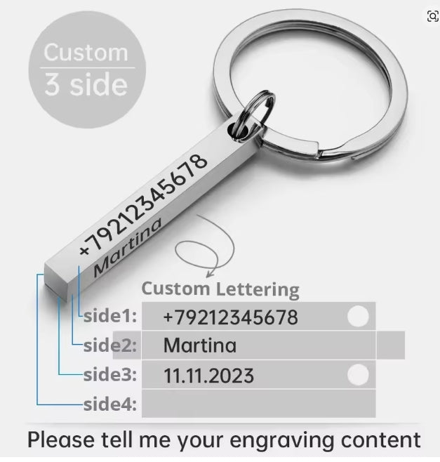 3D Bar Sleutelhanger Graveren Tekst Naam