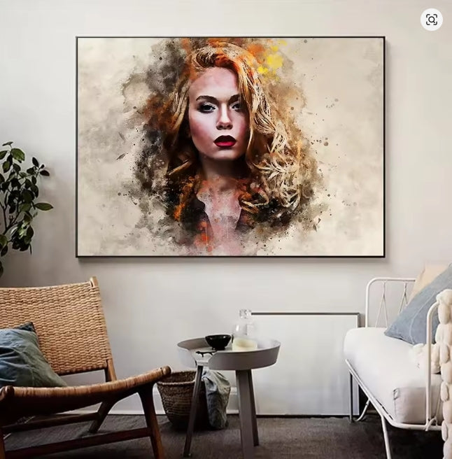 portret Splash aquarel kunstwerk canvas