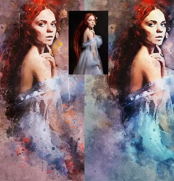 portret Splash aquarel kunstwerk canvas