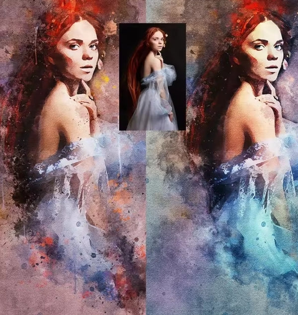 portret Splash aquarel kunstwerk canvas