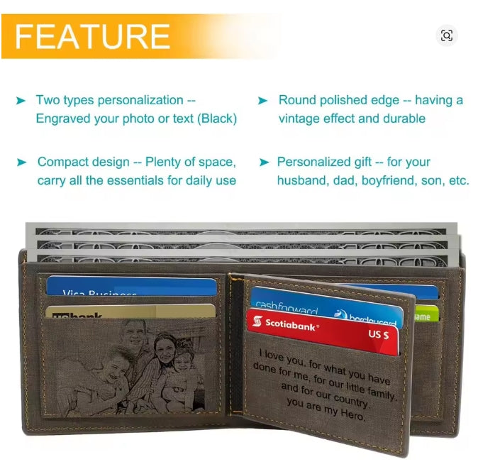 Gepersonaliseerde foto Op maat gegraveerde portefeuilles Mannen